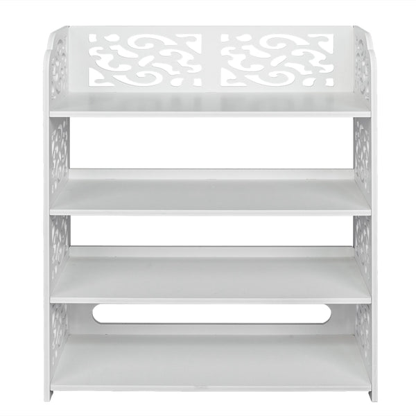 Shoes Rack Shelf Stand Storage Wood-Plastic Board Four Tiers Carved White[US-Stock] | Vimost Shop.