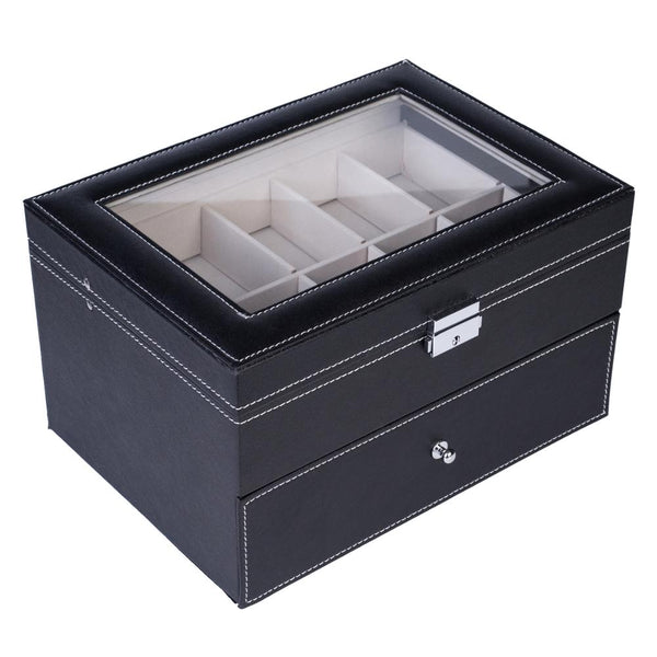 Elegant Wooden Watch Collection Storage Box Jewelry Display Case Organizer 2 Layers 20 Slots Portable and Practical Black[US-W] | Vimost Shop.