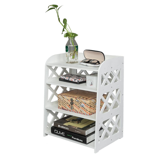 Storage Shelf Wood Plastic Board 4-Layer Locker Bedside Cabinet Tea Coffee Table White[US-W] | Vimost Shop.