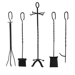 5 In 1 Fireplace Stove Tool Set Flat Iron Cross Base Includes Brushes Shovels Pliers and Poker[US-Stock] | Vimost Shop.