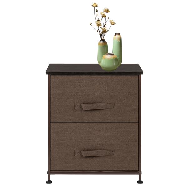 Night Stand End Table Storage Tower Dresser 2 Drawers Sturdy Steel Frame Wood Top Easy Pull Fabric Bins Organizer 3 Colors[US-W] | Vimost Shop.
