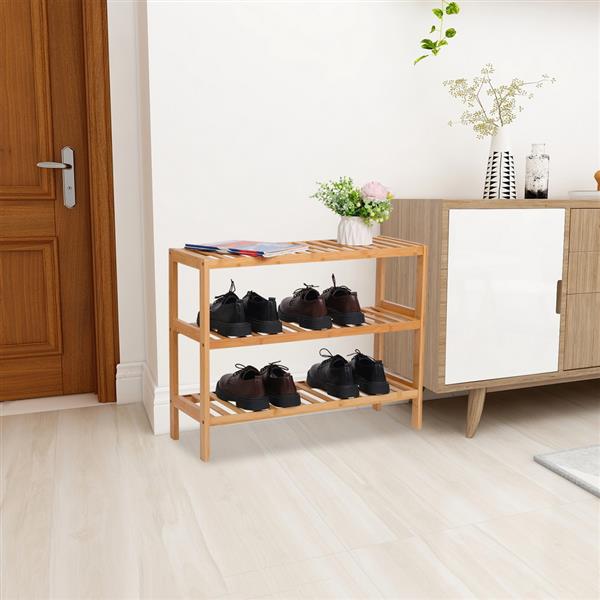 Shoe Rack Bench Multipurpose 3-Layer Cell Storage Shelf 100% Bamboo for Entrance Corridor Bathroom Living Room 70x25x55CM[US-W] | Vimost Shop.