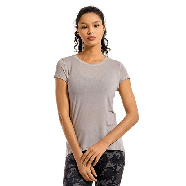 YOGA Womens Lightweight Heather Sports T-Shirt Activewear Running Workout Gym Short Sleeve Shirts