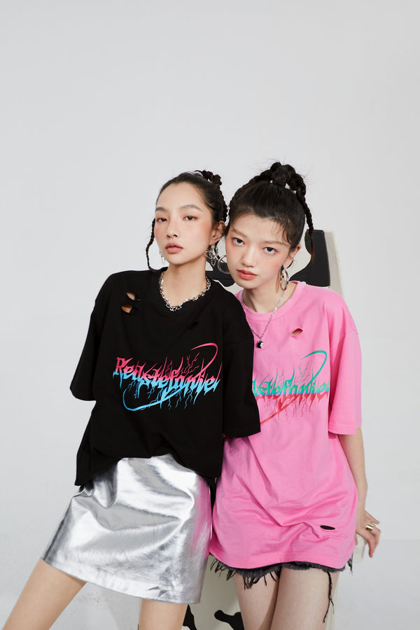 Harajuku Letter Print Casual Pullover Women Summer T-Shirts Summer ELF Short Sleeve Korean Ladeis Daily Punk Tops