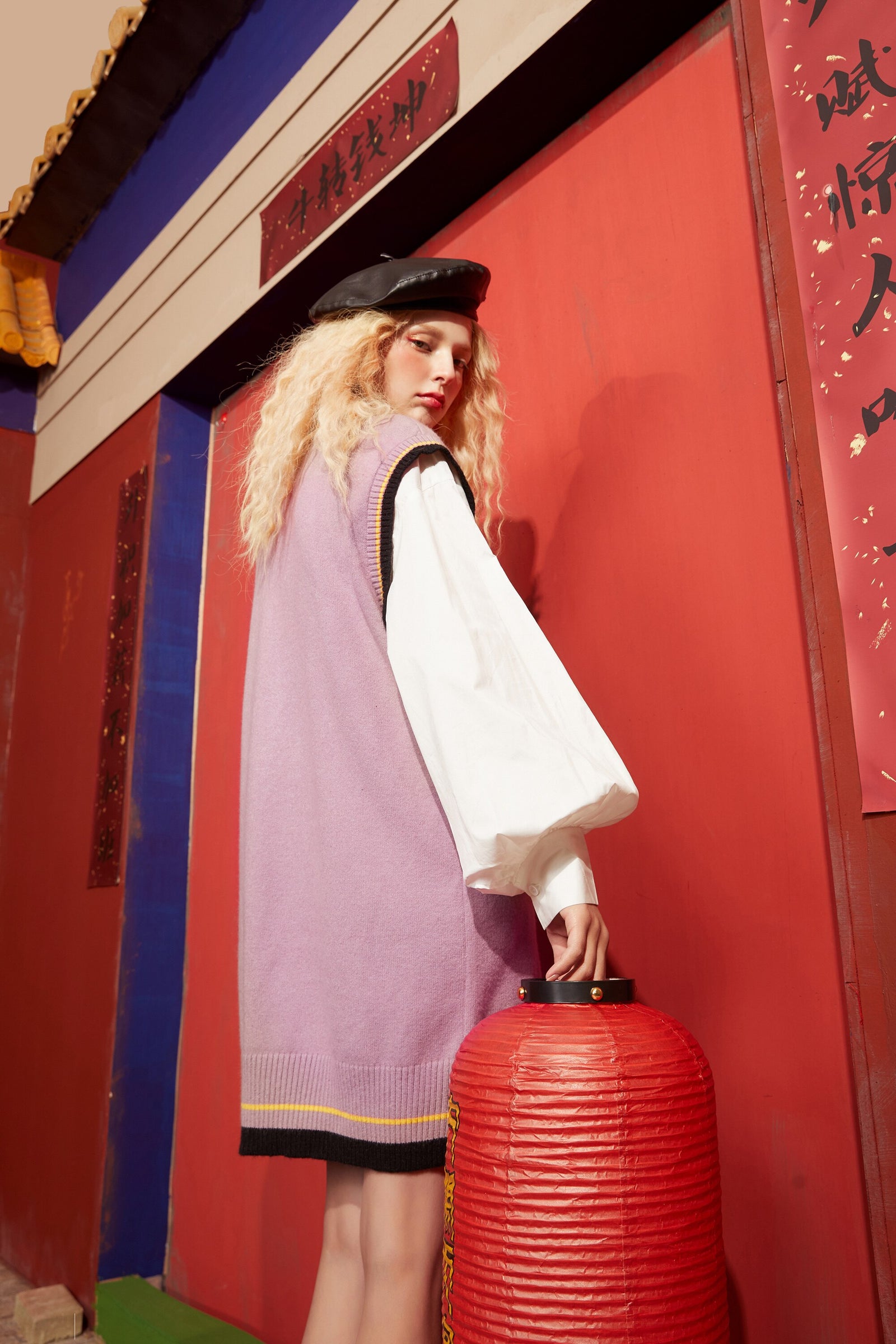 Monkey King Print Casual 2-IN-1 Dresses Women,Winter ELF Vintage Lantern Sleeve Korean Ladies Daily Shirt Dress