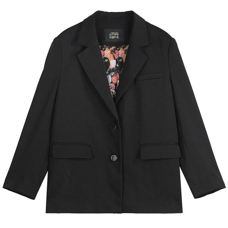 Solid Single Breasted Korean Blazer Women Jacket,Spring Vintage Floral Feminism Ladies Oversize Daily Outwears