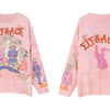 Harajuku Cartoon Jacquard Casual Pullover Knit Sweaters Women,Spring Kawaii Vintage Korean Ladies Daily Soft Tops