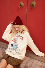 Harajuku Graphic Print Casual Pullover Sweatshirt Women,Spring Patchwork Plaid Ladies Daily Graphic 2-IN-1Top