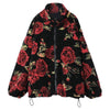 Rose Jacquard Zipper Oversize Women Teddy Jacket,Spring Vintage Full Sleeve,Casual Ladies Daily Warmness Outwear