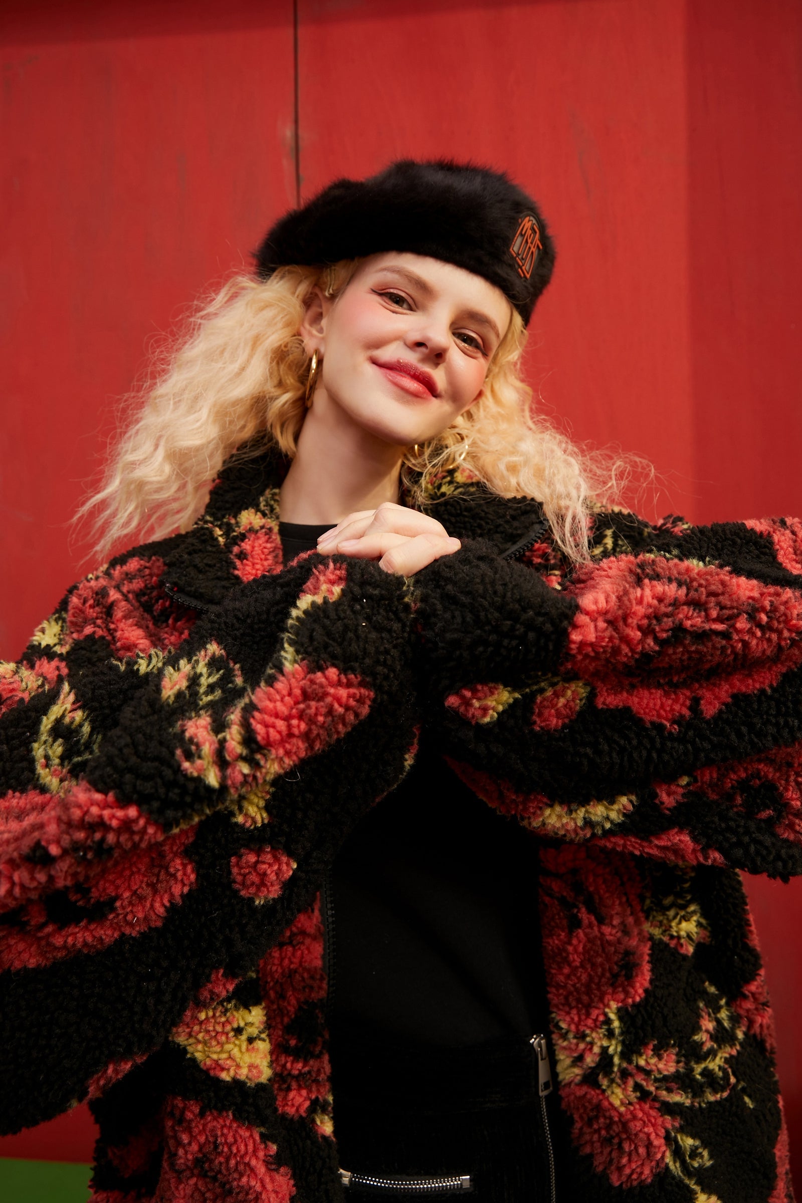 Rose Jacquard Zipper Oversize Women Teddy Jacket,Spring Vintage Full Sleeve,Casual Ladies Daily Warmness Outwear