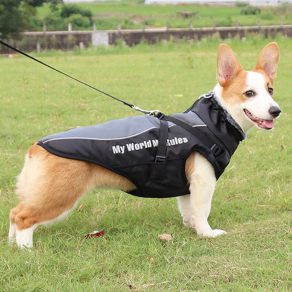 Thick Dog Coat Clothes Reflective Dogs Harness Clothes Vest Waterproof Pet Clothing With Fur Collar Large Dogs Jacket Outfit | Vimost Shop.