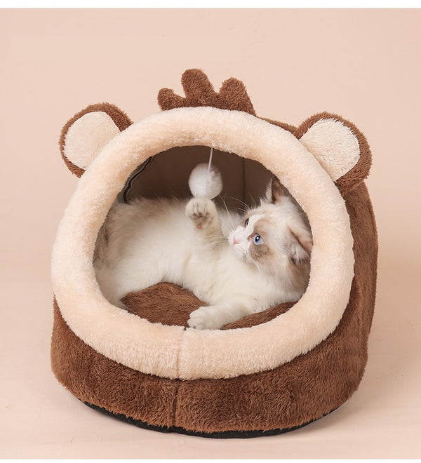 Pet Bed Dog House Winter Warm Sleeping Cage Soft Cozy Puppy Kennel for Dogs Cats Semi-Enclosed Monkey-shaped Cushion Pets Nest | Vimost Shop.