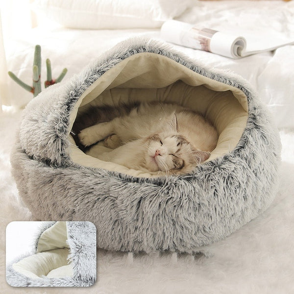 Hot Plush Round Cat Bed Cat Warm House Soft Long Plush Pet Dog Bed For Small Dogs Cat Nest 2 In 1 Pet Bed Cushion Sleeping Sofa | Vimost Shop.
