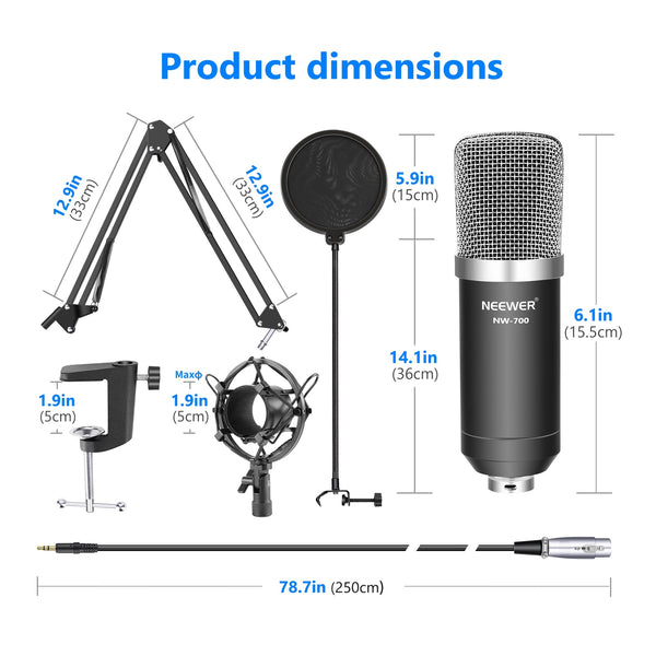 NW-700 Studio Condenser Microphone Kit for PC Karaoke Youtube Professional Recording Broadcast Mikrofon with Stand | Vimost Shop.