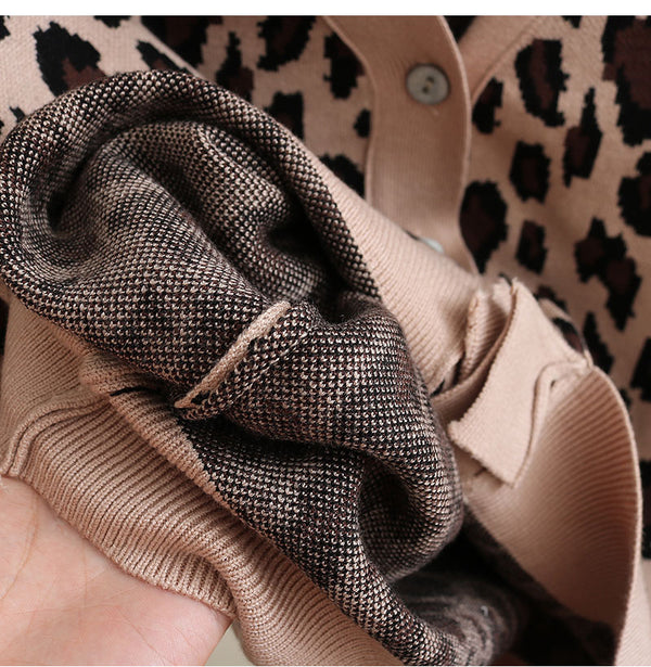 Spring Autumn Vintage Leopard Print Women Knitted Sweater V-Neck Buttons Short Cardigan Casual Female Ladies Outwear