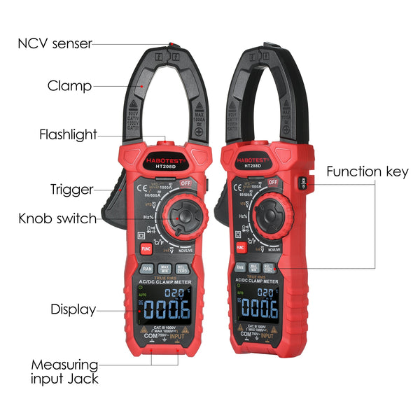 HABOTEST AC/DC Clamp Meter True-RMS Anto-Ranging Tester Current Clamp with Amp Volt Ohm Diode Capacitance Resistance Continuity | Vimost Shop.