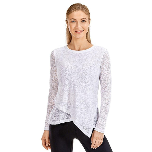 Women's Burnout Cotton Yoga Tee Sports Shirt Classic Fit Double Layer Long Sleeve Top