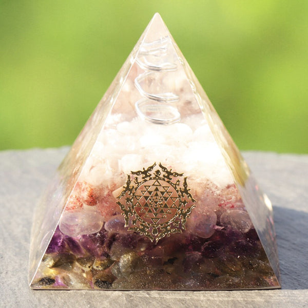Orgone Pyramid Clear White Crystal Point With Strawberry Crystal Amethyst Opal Energy Symbol Pyramide Emf Protection | Vimost Shop.