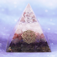 Orgone Pyramid Clear White Crystal Point With Strawberry Crystal Amethyst Opal Energy Symbol Pyramide Emf Protection | Vimost Shop.