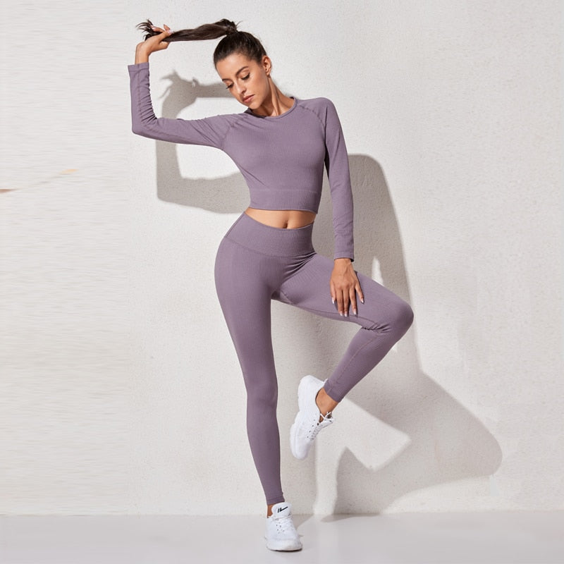 Yoga Set Seamless Women's Sportswear Workout Clothes Athletic Wear Gym Legging Fitness Bra Crop Top Long Sleeve Sports Suits