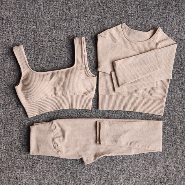 Yoga Set Seamless Women's Sportswear Workout Clothes Athletic Wear Gym Legging Fitness Bra Crop Top Long Sleeve Sports Suits