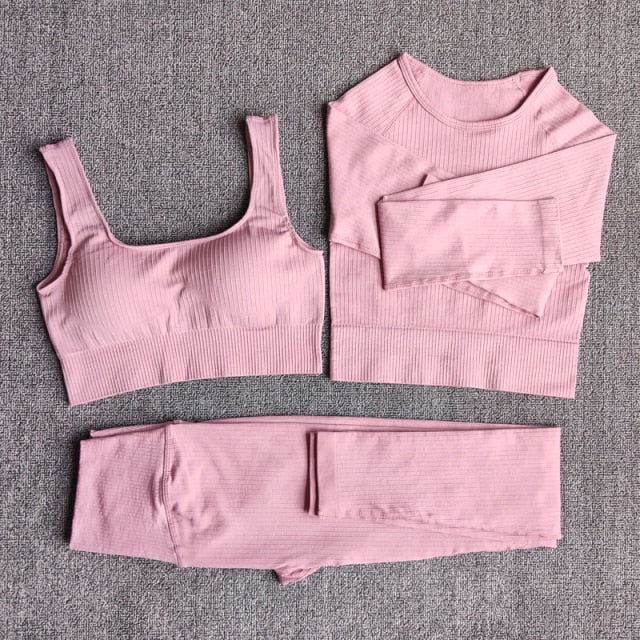 Yoga Set Seamless Women's Sportswear Workout Clothes Athletic Wear Gym Legging Fitness Bra Crop Top Long Sleeve Sports Suits