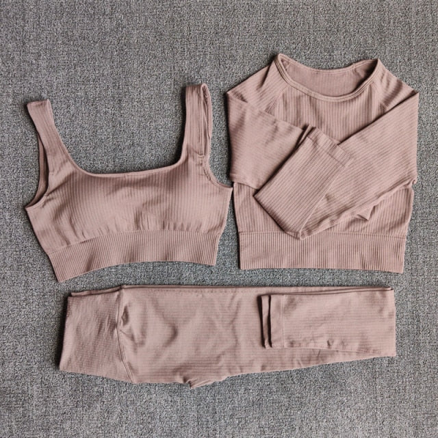 Yoga Set Seamless Women's Sportswear Workout Clothes Athletic Wear Gym Legging Fitness Bra Crop Top Long Sleeve Sports Suits