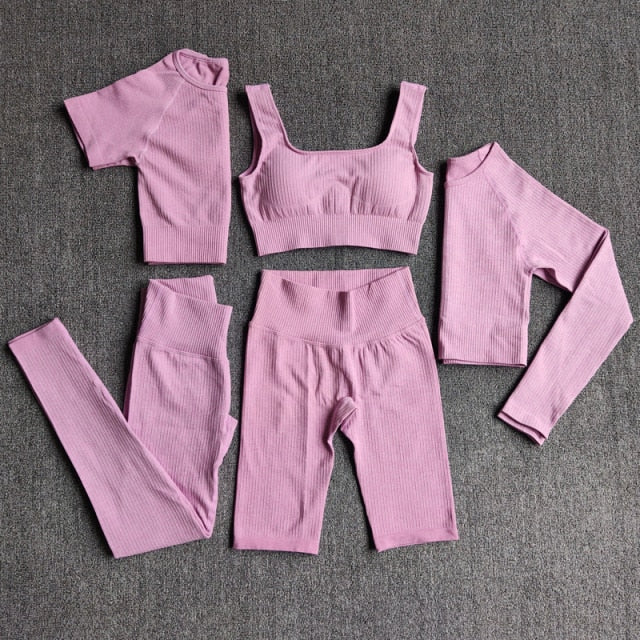 Yoga Set Seamless Women's Sportswear Workout Clothes Athletic Wear Gym Legging Fitness Bra Crop Top Long Sleeve Sports Suits