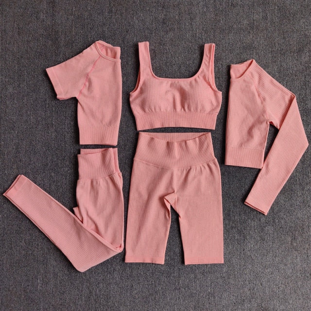 Yoga Set Seamless Women's Sportswear Workout Clothes Athletic Wear Gym Legging Fitness Bra Crop Top Long Sleeve Sports Suits