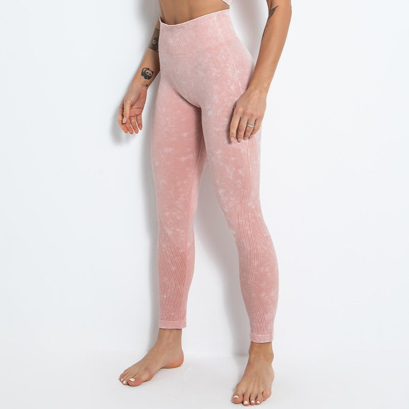 ACID WASH Seamless Workout Training Compression Tights Women High Waist Tummy Control Fitness Sport Legging Yoga Pants