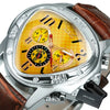 Men Automatic Mechanical Wrist Watch Sport Racing Pilot Genuine Leather Casual Top Brand Luxury Geometric Triangle Clock