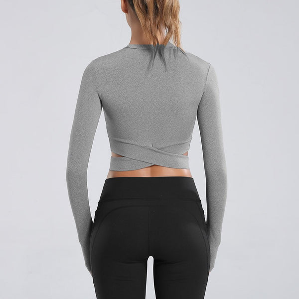Seamless Yoga Shirts Women Short Sleeve Cropped Gym Tops Fitness Running Workout Sport T-Shirts Cross Waist Strap Top Sportswear | Vimost Shop.