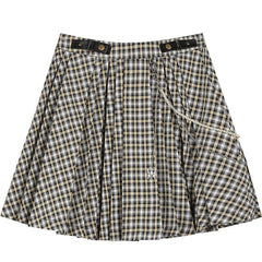 Plaid British High Waist Chic Belted Casual Women Mini Skirts,Spring ELF Vintage Korean Ladies Daily Preppy Bottom