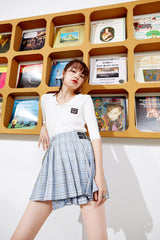 Plaid British High Waist Chic Belted Casual Women Mini Skirts,Spring ELF Vintage Korean Ladies Daily Preppy Bottom