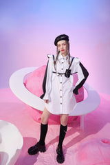 Harajuku Cartoon Print High Waist Casual Shirt Dresses Women Spring Stylish Punk Ladies Vintage Summer Dress