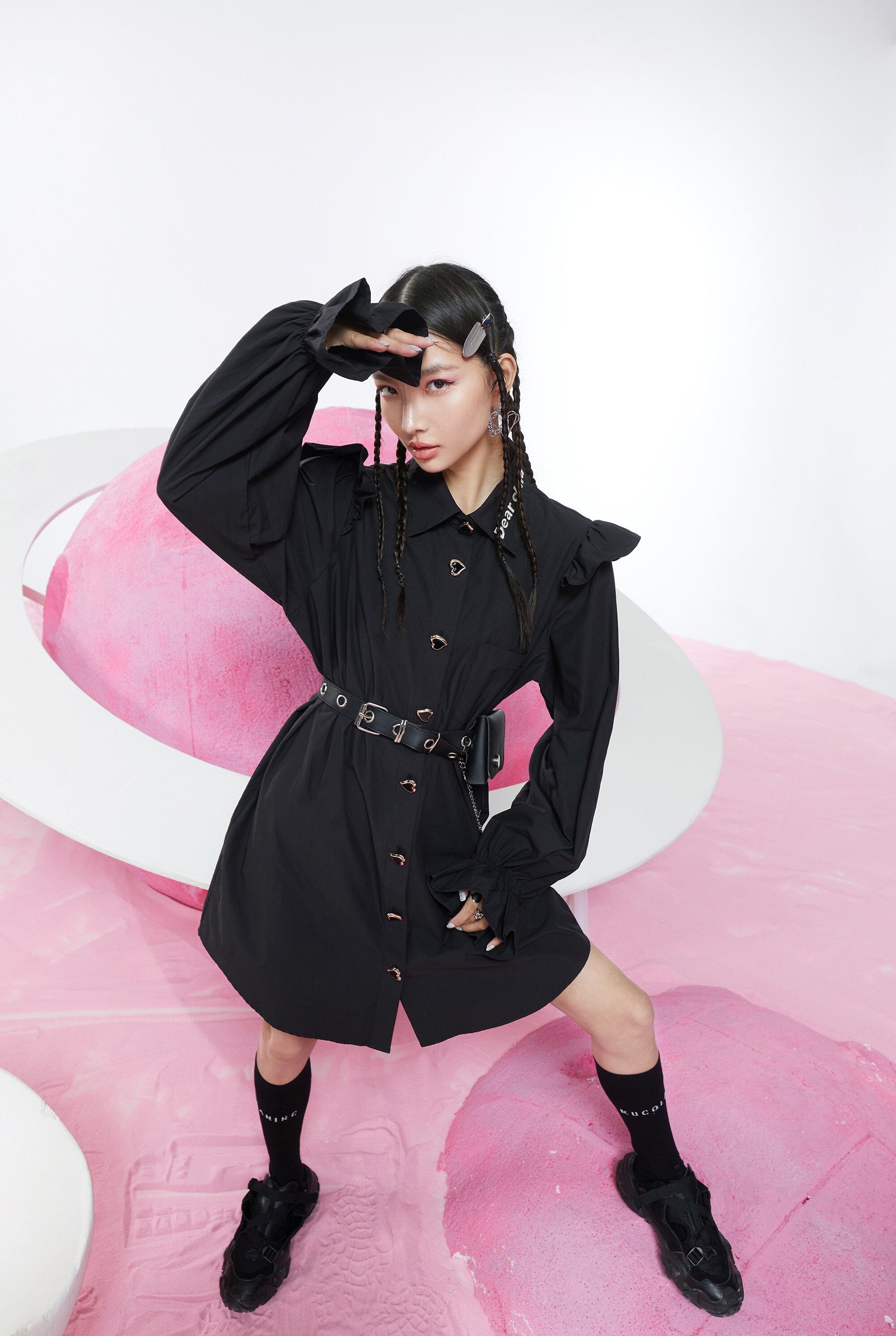 Harajuku Cartoon Print High Waist Casual Shirt Dresses Women Spring Stylish Punk Ladies Vintage Summer Dress