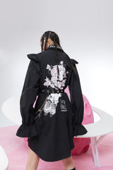 Harajuku Cartoon Print High Waist Casual Shirt Dresses Women Spring Stylish Punk Ladies Vintage Summer Dress