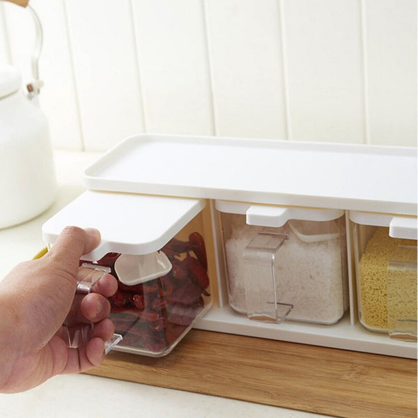 3 Grids Spoon Kitchen With Lid Container Seasoning Box Herb Spices Storage Condiment Jar Cooking Seasoning Box Pattern Random 1 | Vimost Shop.