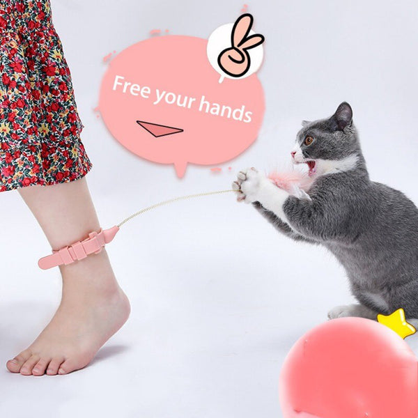 Funny Cat Collar Toy Feather Teaser Stick Interesting Automatic Cat Toy Foot Interactive Cats Teaser Feather Kitten Toys | Vimost Shop.