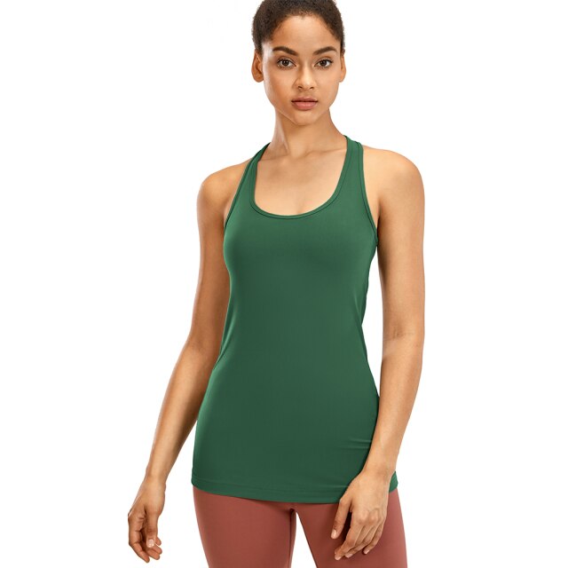 Racerback Workout Tank Tops for Women Long Athletic Yoga Tops Sleeveless Shirts Slim Fit