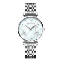 Dragonfly Design White Oyster Scallop Dial  Japan Quartz Ladies Watch Akoya Pearl Shell Stainless Steel Women Watches