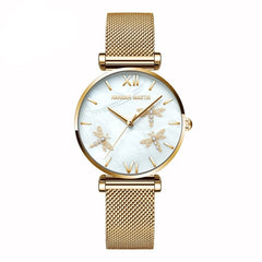 Dragonfly Design White Oyster Scallop Dial  Japan Quartz Ladies Watch Akoya Pearl Shell Stainless Steel Women Watches