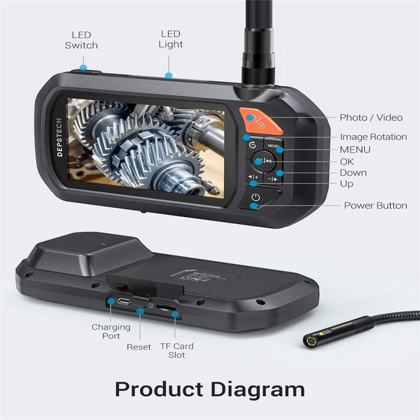 Industrial Borescope 1080P Dual Lens 4.3in IPS Screen Endoscope with 7 Adjustable LED and 4 External LED Fill Lights | Vimost Shop.