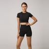 Seamless Women Yoga Set Crop Top Short Sleeve Shirt Fitness Shorts Workout Clothes For Women Gym Clothing Yoga Sport Set
