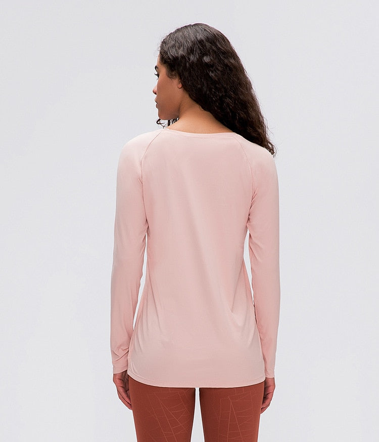 Naked-feel Fabric Skin Friendly Workout Yoga Long Sleeved Shirts Women Breathable Lightweight Loose Running Sport Tops