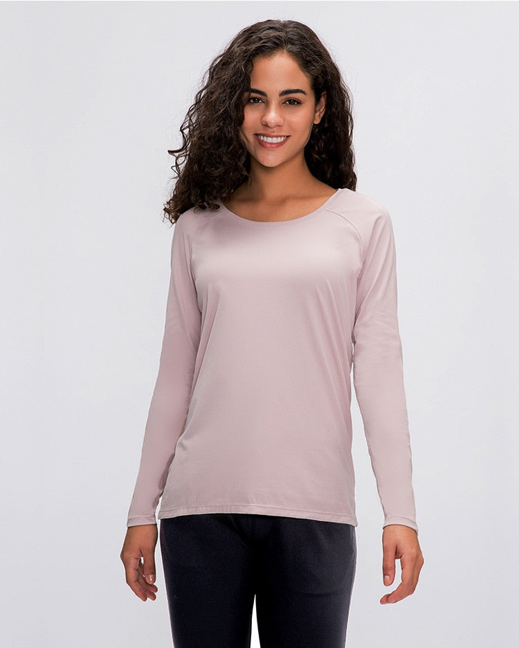 Naked-feel Fabric Skin Friendly Workout Yoga Long Sleeved Shirts Women Breathable Lightweight Loose Running Sport Tops