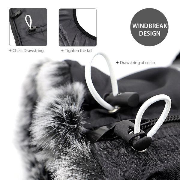 Thick Dog Coat Clothes Reflective Dogs Harness Clothes Vest Waterproof Pet Clothing With Fur Collar Large Dogs Jacket Outfit