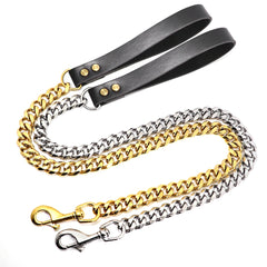 90cm Durable Dog Chain Leash Soft Leather Handle Dogs Chrome Rope Heavy Duty Bulldog Pitbull Dog Chain Lead for Training Walking