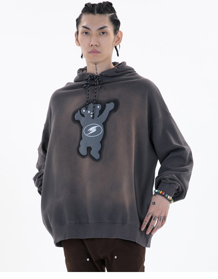 Men Funny Bear Letter Print Hoodie Sweatshirt Men Casual Cozy Oversized Pullover High Street Harajuku Couple Streetwear