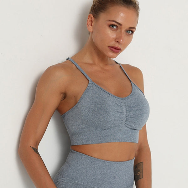 Solid color Seamless Sports Gym Fitness Women Running Crop Tops Push Up Female Workout Padded Yoga Bra High Impact Activewear